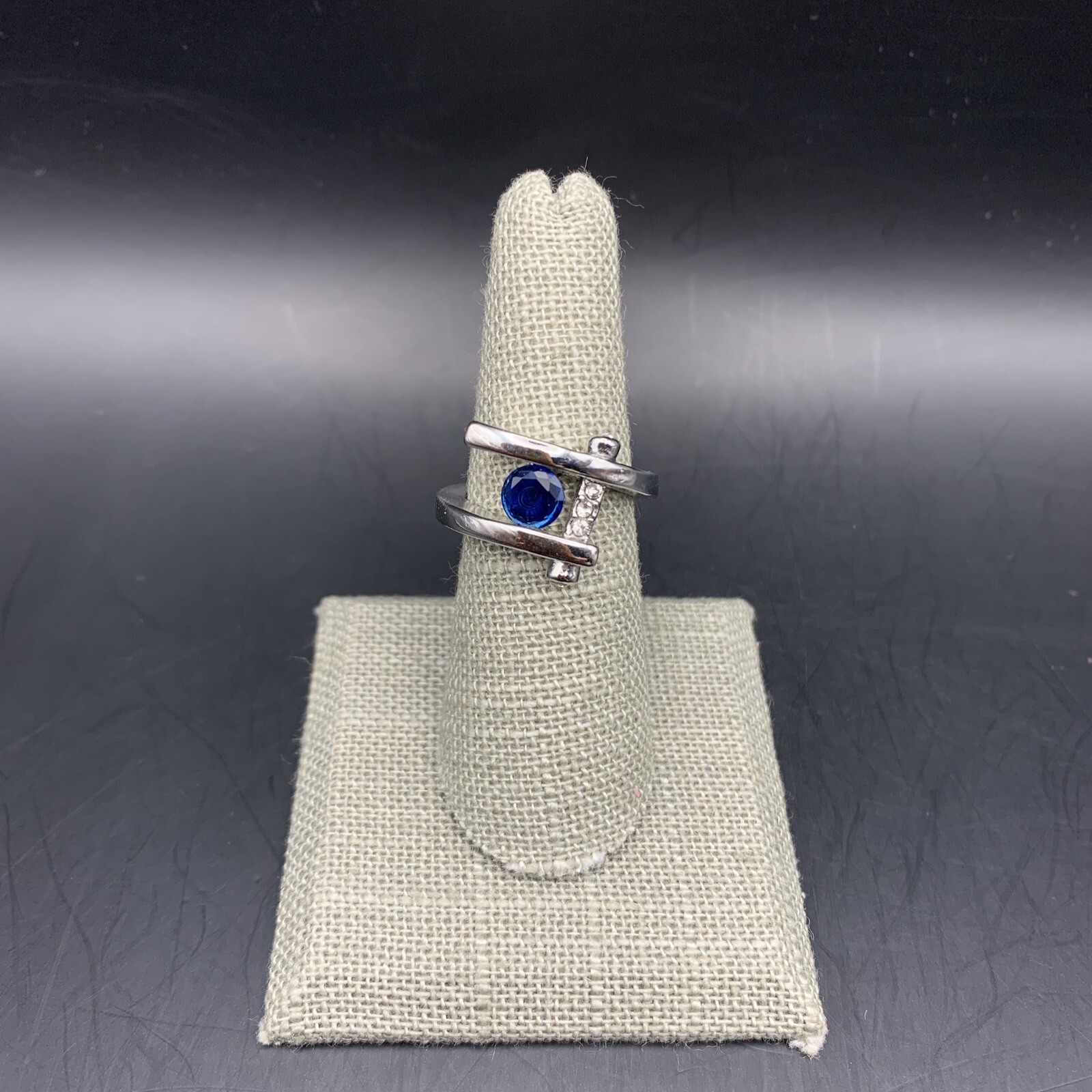 Abstract Statement Ring Silver Tone Blue Clear Rh… - image 2