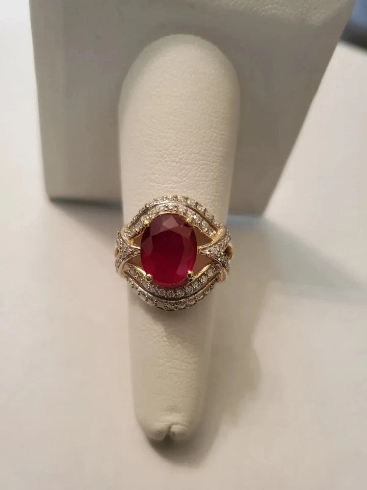 2.61 CTW LAB CREATED RUBY & DIAMOND 14KT SOLID YELLOW GOLD RING SIZE 6.5 - Image 2 of 4