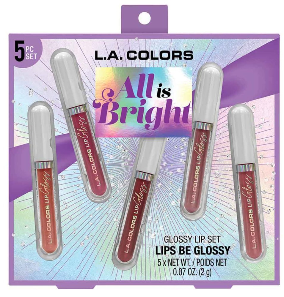 L.A. COLORS All Is Bright 5-Piece Shiny Lip Gloss Set for Luscious Lips