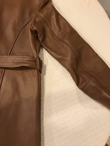 Vintage Mid Western Sport Togs Deer Skin Leather Brown Women's Trench Coat sz 36 - Picture 15 of 22