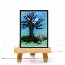 ACEO Art Cat Mice in Tree Print Painting Drawing Whimsical Miniature Artwork
