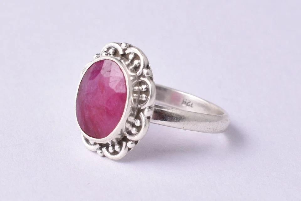 Hermoso anillo de compromiso Love para mujer enchapado en oro/rosa piedra rubí plata 925  Foto 2 de 4