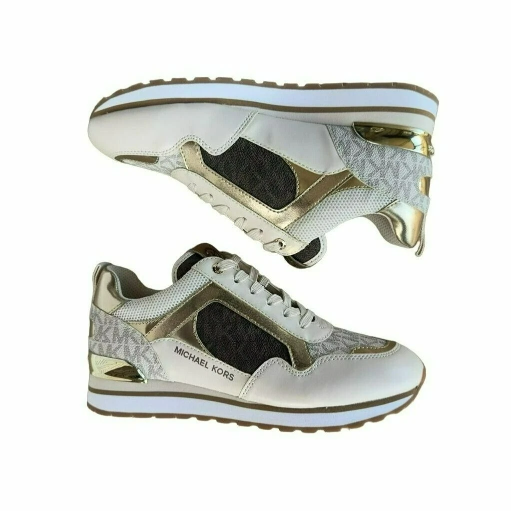 NEW 7 Michael Kors Women s Sneakers Wilma Trainer Brown Gold