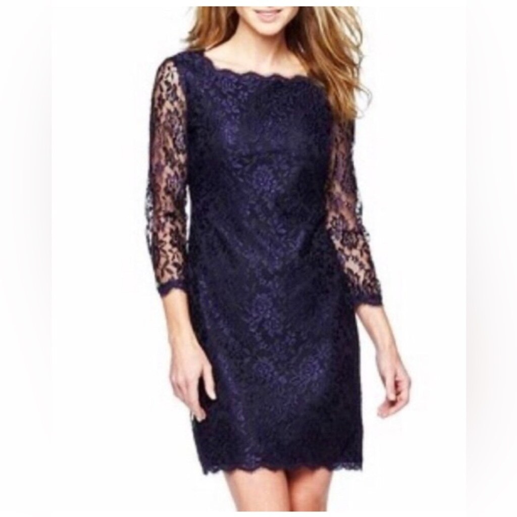 simply liliana lace dress Simply Liliana Navy Blue Floral Lace Dress with Exposed Zipper Size 10