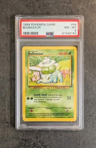 PSA 8 NM - MINT 1999 BASE SET POKÉMON BULBASAUR 44/102 #44 WOTC TCG GRADED