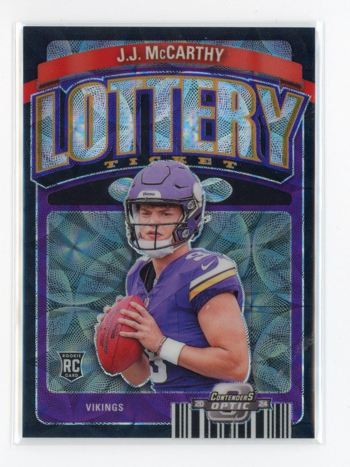 2024 Panini Contenders Optic J.J. McCarthy Lottery Ticket Black Scope #/25
