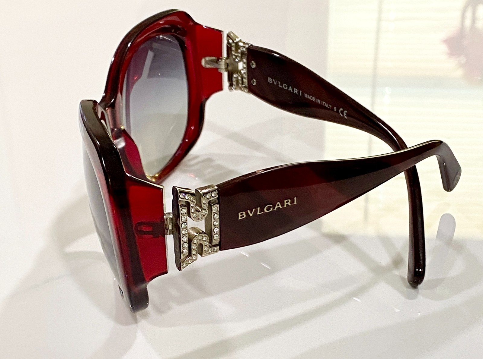 VINTAGE RARE BVLGARI RASPBERRY RED WITH ENCRUSTED JEWELED CRYSTALS UV SUNGLASSES image 4