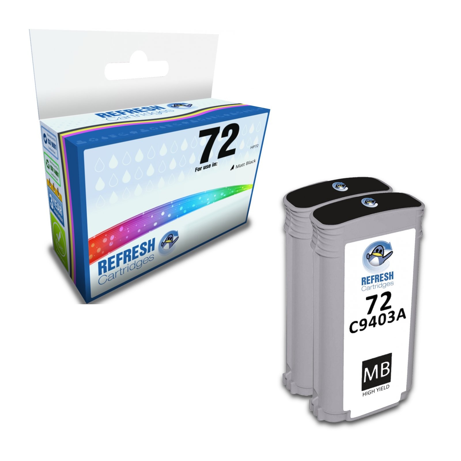 Refresh Cartridges Matte Black #72 Ink Twin Pack Compatible With HP Printers