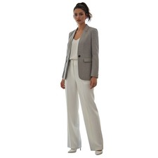 Calvin Klein Beige Gray Linen Cotton Open Front Blazer Jacket 2P Classic Career