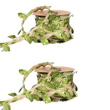 2 packs Natural Jute Twine, 5MM Burlap Leaf Ribbon Artificial Vine Green Leav...