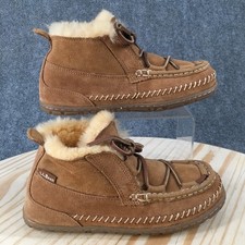 LL Bean Wicked Good Lodge Slippers Womens 6 M Chukka Shearling Lace Up Brown