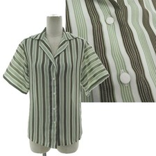 Tops Christian Dior Vintage Open Collar Sheer Blouse Short Sleeves Striped