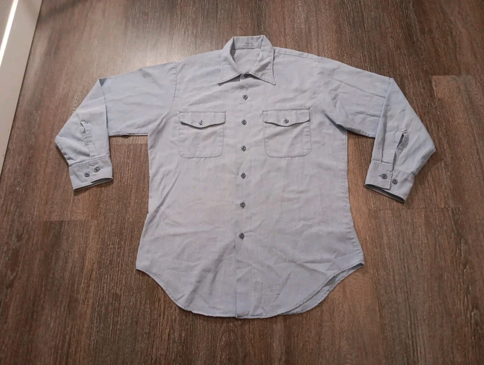 Vintage 60s USN Chambray Long Sleeve Shirt Size M Navy Military M-32SL SZ. 46 - Image 2 of 4