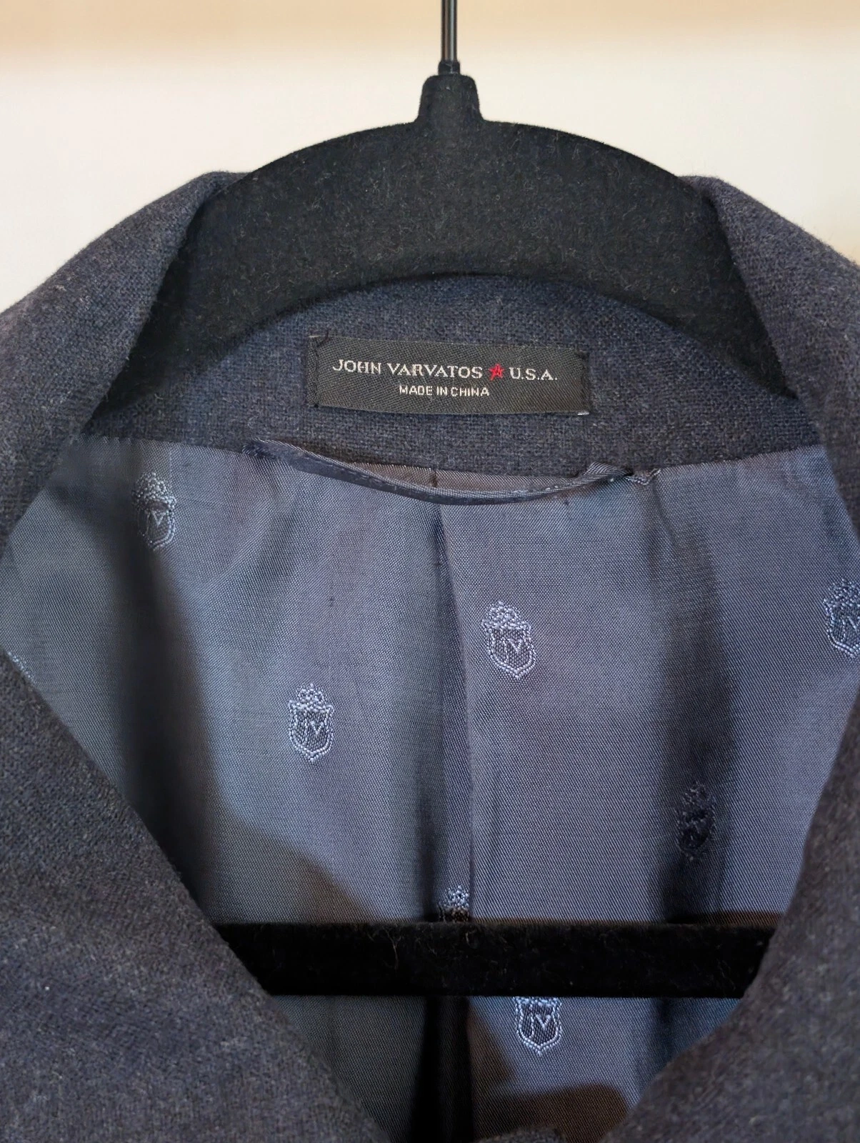 John Varvatos Single Breasted Wool Blend Trench Coat Mens 42R Navy Old Money - product detail image 3