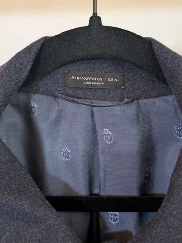 John Varvatos Single Breasted Wool Blend Trench Coat Mens 42R Navy Old Money image 3
