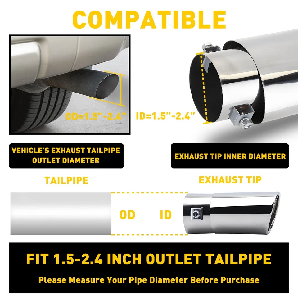 Punta de escape cromada universal 2,5" acero inoxidable silenciador tubo de escape trasero derecho/derecho Foto 3 de 4