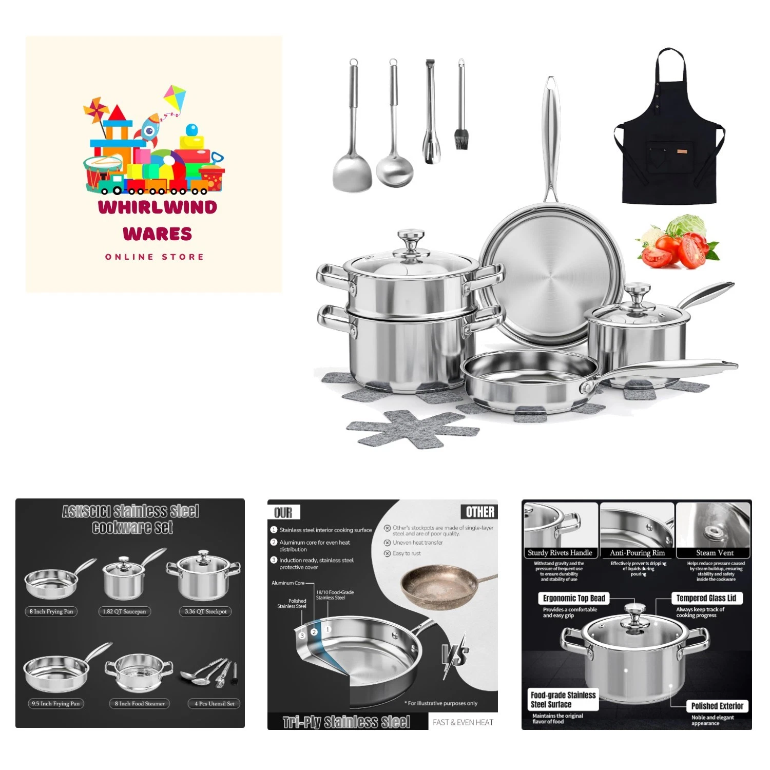 Stainless Steel Cookware Set, 16-Piece Pots and Pans Set Non Toxic, Kitchen I...
Opens in a new wind