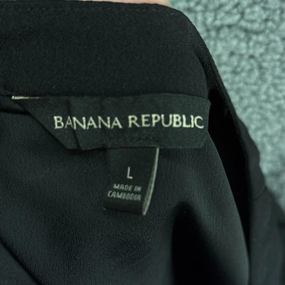 Blusa Top Banana Republic Para Mujer Talla Grande Negra Transparente Cuello en V Manga Gorra Foto 3 de 4