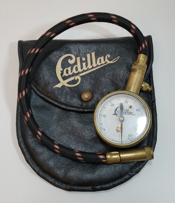 #ad Vintage Cadillac Brass Glass Tire Pressure Gauge with Pouch Needs Calibrating $275.00