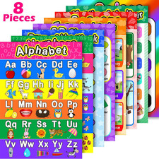 8 x Preschool Learning Posters Alphabet Numbers Colors Mnths Classroom 16x11in