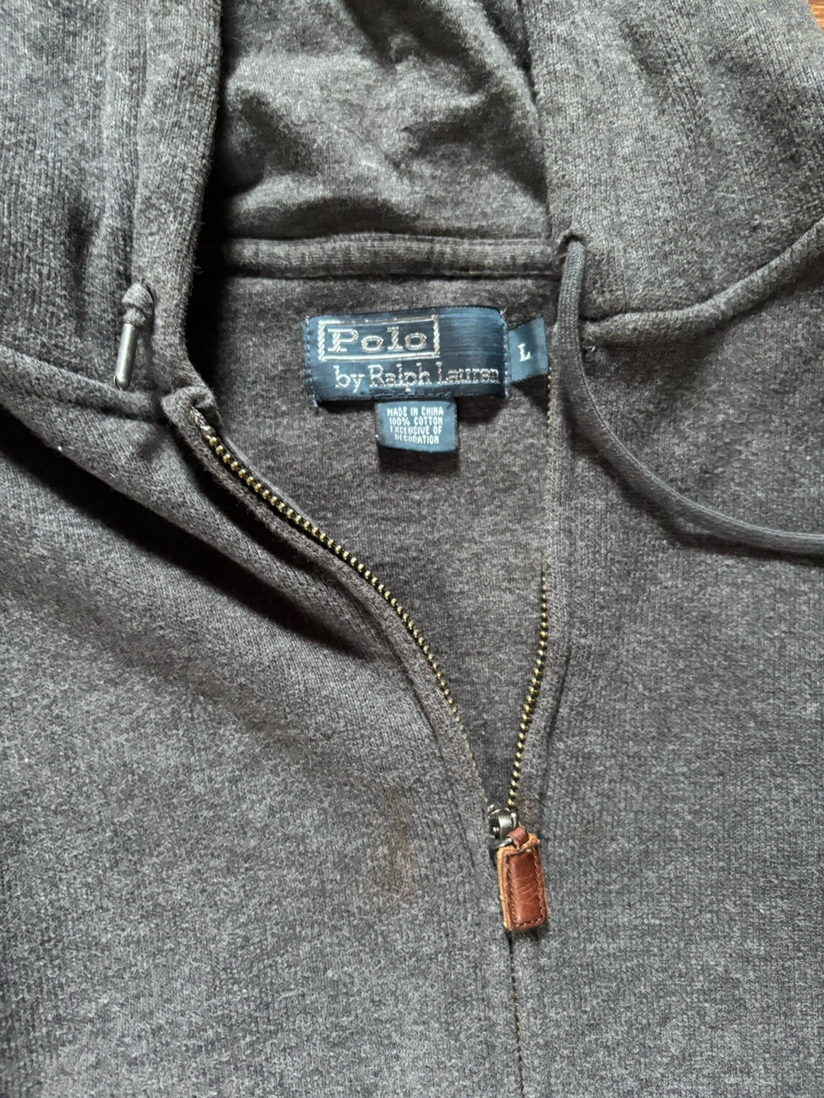 Polo Ralph Lauren felpa uomo grande grigia zip cappuccio pelle pony cerniera