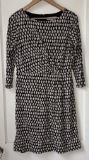 Ann Taylor Loft Dress Ruched Black Taupe Leaf Print Neutral Shift Sz M