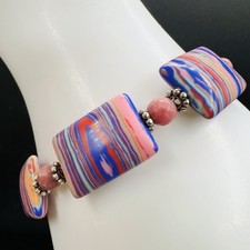 Colorful Chunky Polymer Clay Bracelet Dyed Stone Beads Artisan Boho Statement