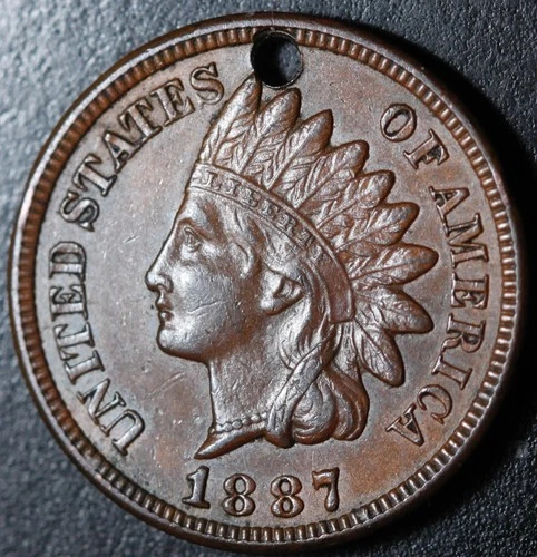 1887 INDIAN HEAD CENT - With LIBERTY  & Near 4 DIAMONDS - AU UNC Details