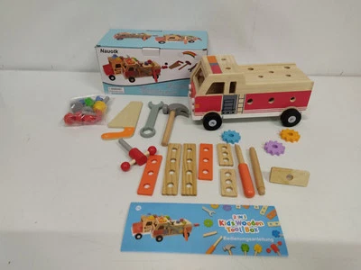 Nauotk Montessori Werkzeugwagen Kinder Holzspielzeug 30 teilig Werkzeugkoffer
