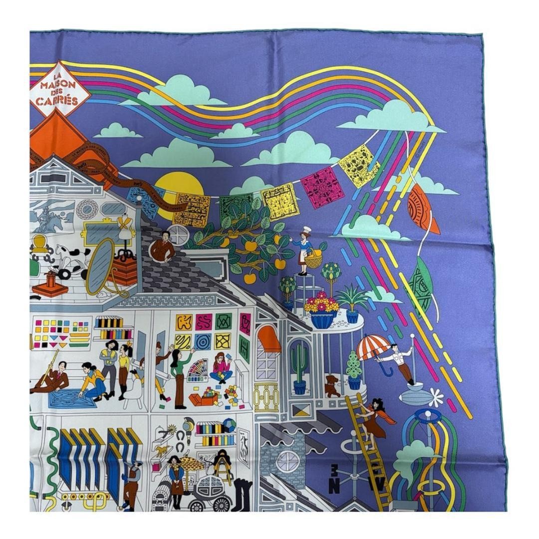 HERMÈS carré 90 Maison des Carrés Purple Silk Scarf Rare Excellent Condition image 3