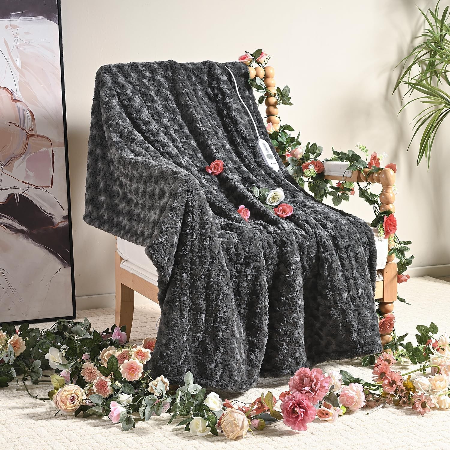 WOOMER Heated Blanket Throw 50" x 60", Electric Blanket with