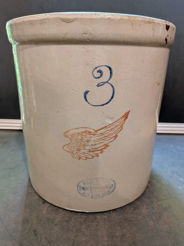 Antique RED WING 3 Gallon Union Stoneware Crock With Rare Goose Droppings