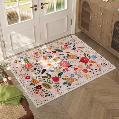 Door Mat Indoor Entrance 2x3 Rug Machine Washable Boho Floral Small Area Rug