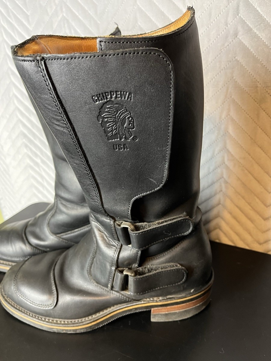 Vintage Chippewa 12” Rally Motorcycle Boots Men's 10.5 D Black