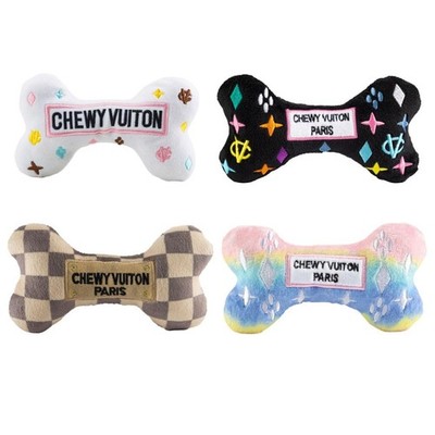 Medium Chewy Vuiton Bones Plush Dog Toys for Small Medium & Large Dogs 4 Pack