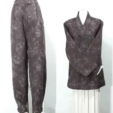 Traditional Hanbok Set with Front Placket Check Pattern  Button - Size 175/100X