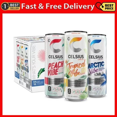 CELSIUS Sparkling Vibe Variety Pack, Functional Energy Drink 12 fl oz Pack of 12