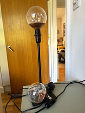 Black Table Lamp, Clear Globe Shade, Corded Electric, Inline Switch