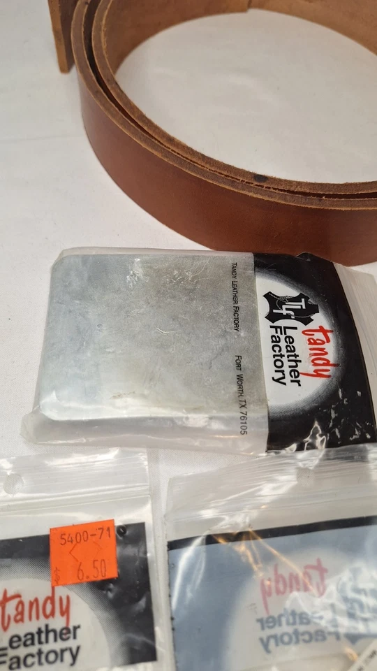 Tandy Leather Factory Belt Buckles Lot Of 4 And Leather Belt Strip 53in Long - Image 4 of 4