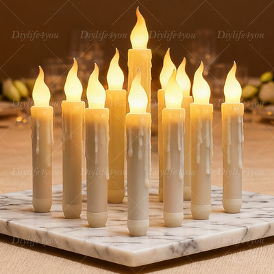 6/12PCS LED Stabkerzen Flammenlose Spitzkerzen Flicker Fensterkerzen Tafel-Kerze