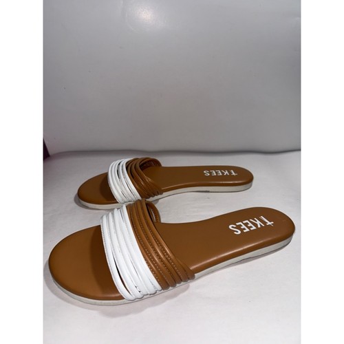 TKEES Caro layered-strap slide sandals in a tan and white size 9