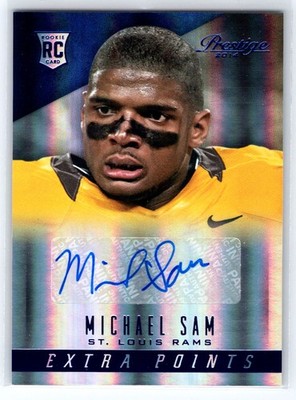 Michael Sam 2014 Prestige Extra Points Blue Rookie Auto! Rams