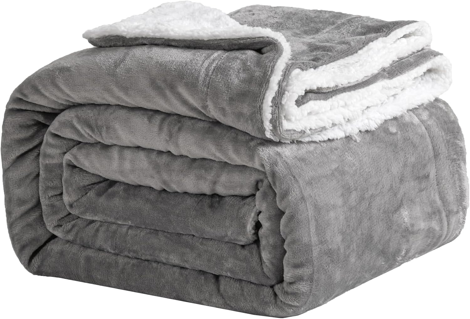 Couverture Sherpa Chaude et Douce - Plaid Polaire Isolant 200x230 cm Gris Anti-Courants d'Air