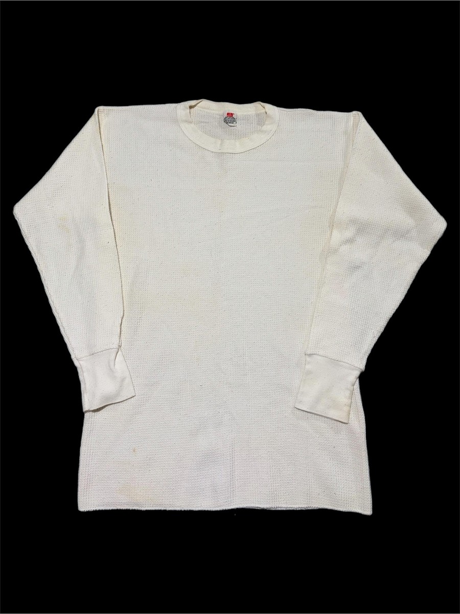 Hanes Thermal Long Johns Shirt Men 3XL White Vtg Thermal Waffle
