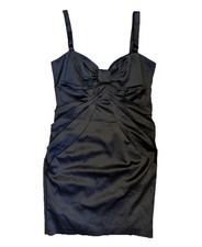Black Satin Pencil Dress Size 10 UK Smart Evening Mini  Bow Detail Straps