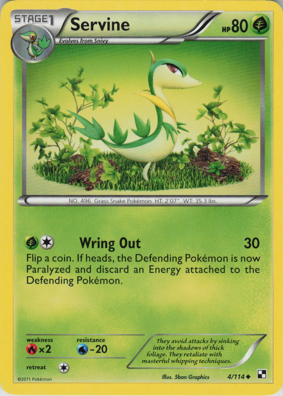Servine 4/114 Uncommon Black & White Pokemon Near Mint