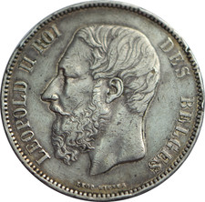 BELGIUM Coins 5 Francs Léopold II 1868, Silver