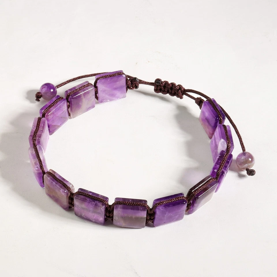 Square Amethyst Bracelet Purple Stone Crystal Adjustable Women Men Jewelry Gift - Image 4 of 4