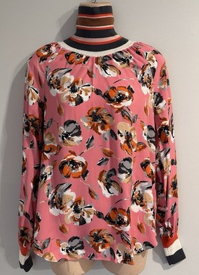 ETCETERA Pink Floral Striped Turleneck Top size 00 (XXS/XS) NWT Womens