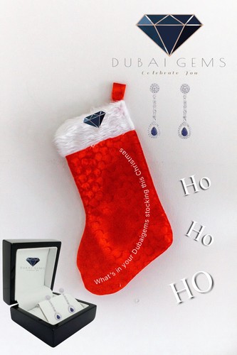 White gold finish pear cut blue sapphire and created diamond earrings free post - Picture 2 of 8